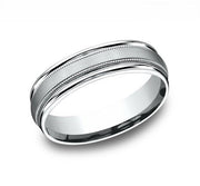 The Milgrain 18K White Gold Wedding Band Milgrain Edge and Spun Satin Finish 6mm Forged Union