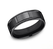 The Forge Black Titanium Ring with Satin Finish and Polished Grooves 6mm Forged Union