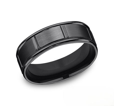 The Forge Black Titanium Ring with Satin Finish and Polished Grooves 6mm Forged Union