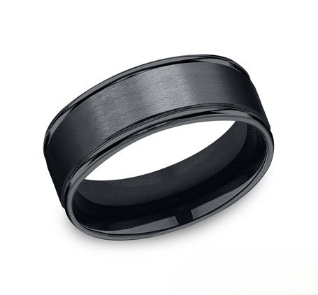 The Noir Seranite Wedding Band with Satin Finish and Round Polished Edge 8mm Forged Union