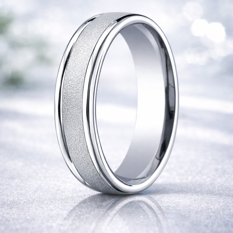 Ocean 18K White Gold Wedding Band with Sand Blasted Finish 4.5 mm