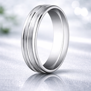 Cut 18K White Gold Wedding Band Center Satin Cut Polished Edges 4mm