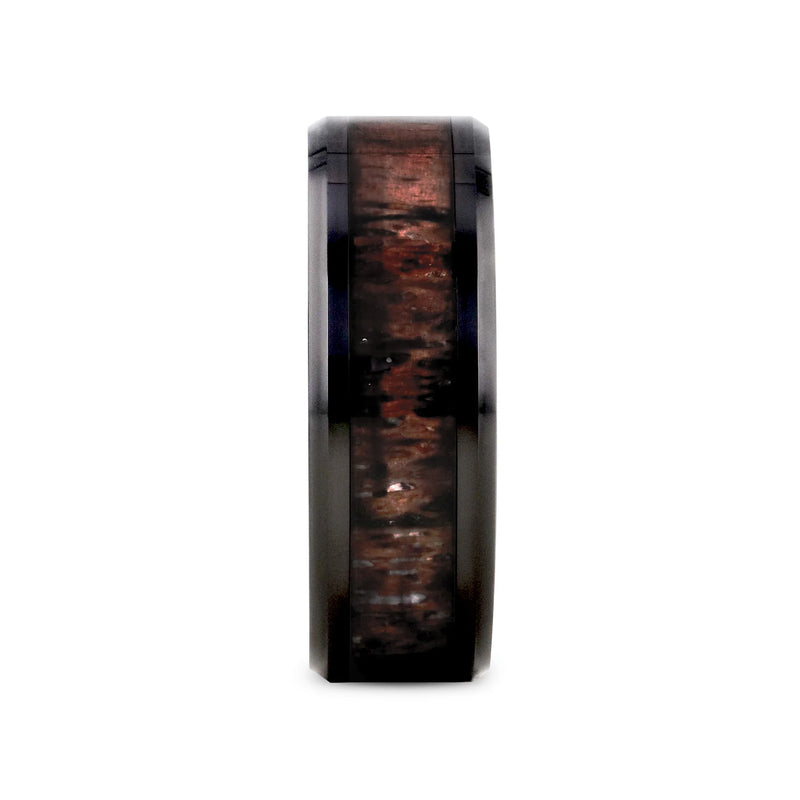 Tine Black Ceramic Polished Beveled Band with Dark Brown Antler Inlay 6mm