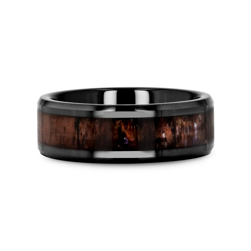 Tine Black Ceramic Polished Beveled Band with Dark Brown Antler Inlay 6mm