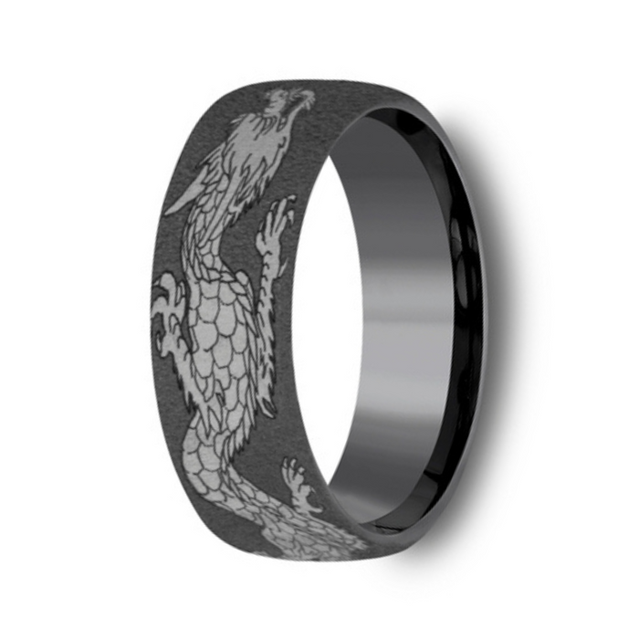 The Protector Tantalum Wire Brush Dragon Design Center Ring 7.5mm