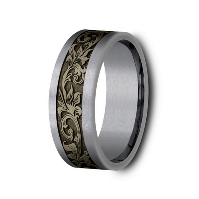 The Royal Tantalum and Bronze Vintage Script Pattern Center and Straight Edges 8mm