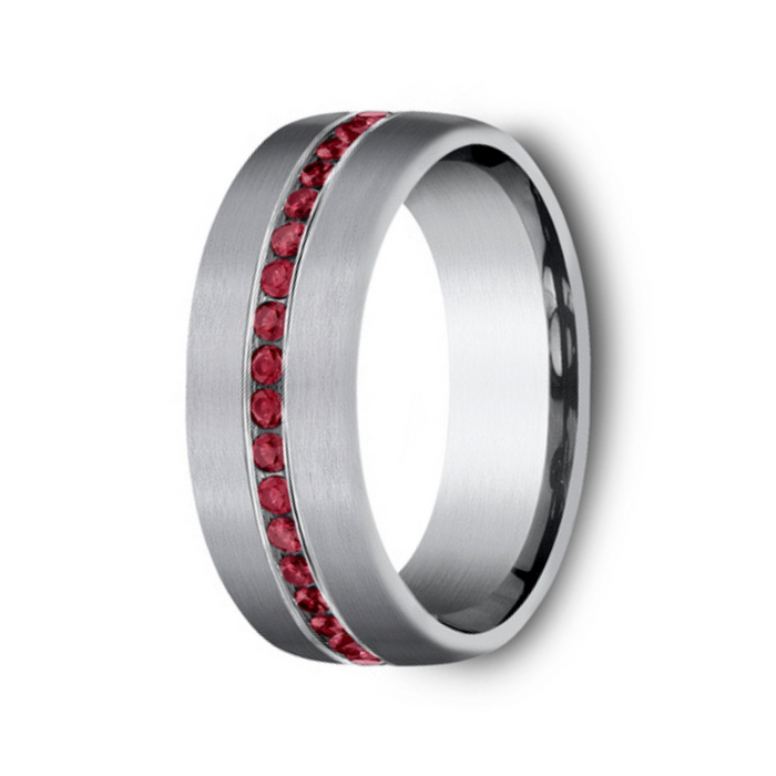 The Cardinal Grey Tantalum With Red Ruby Eternity Center Band -7.5mm