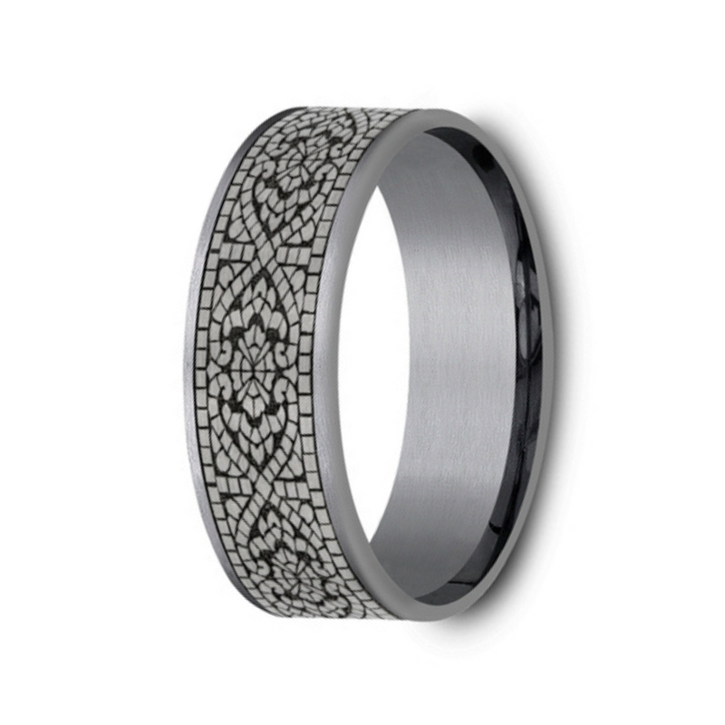 The Burano Gray Tantalum and Gray/Black Titanium Mosaic Pattern Center 7.5mm