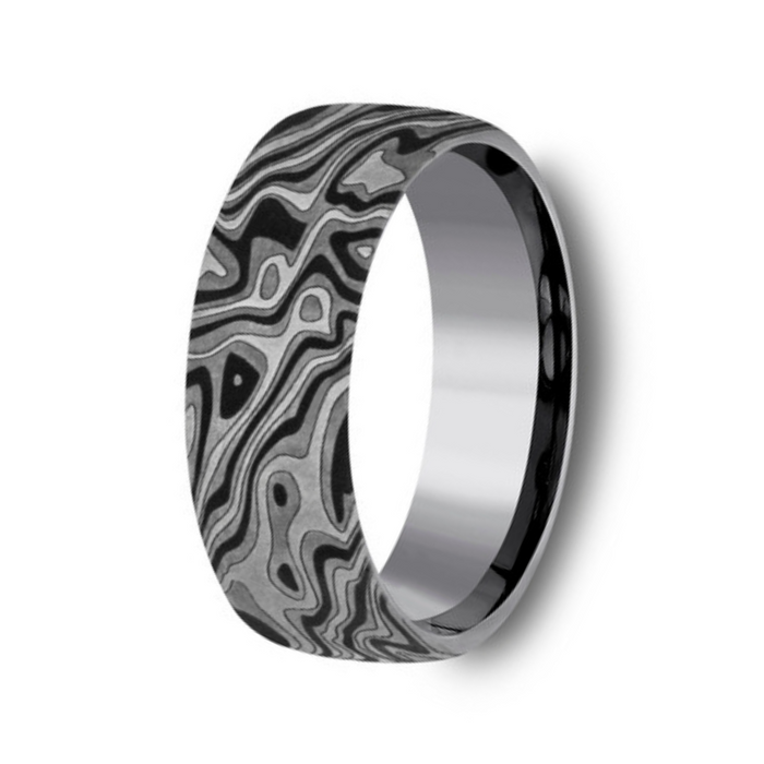 The Switch Gray Tantalum Ring with Mokume Pattern Center 7.5mm