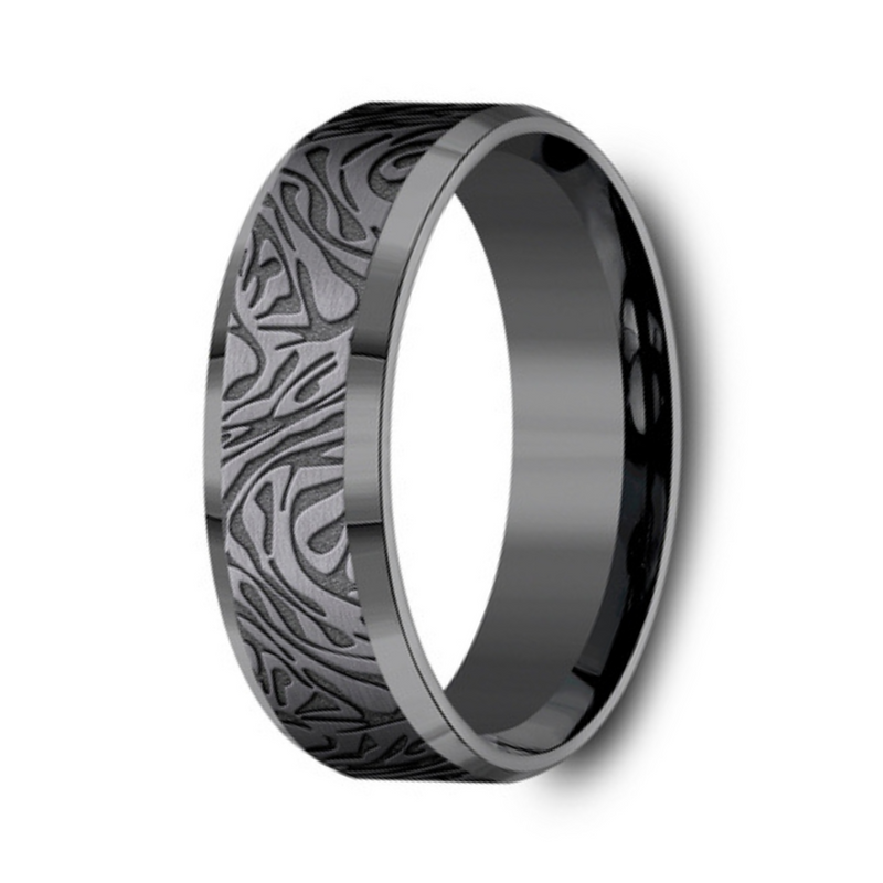 The Katana Dark Tantalum Engraved Mokume Center Pattern Band 7mm