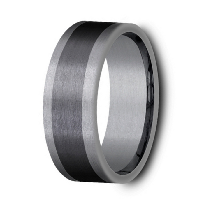 The Duke 8mm Black Titanium Satin Finish Center with Tantalum Flat Edges Ring