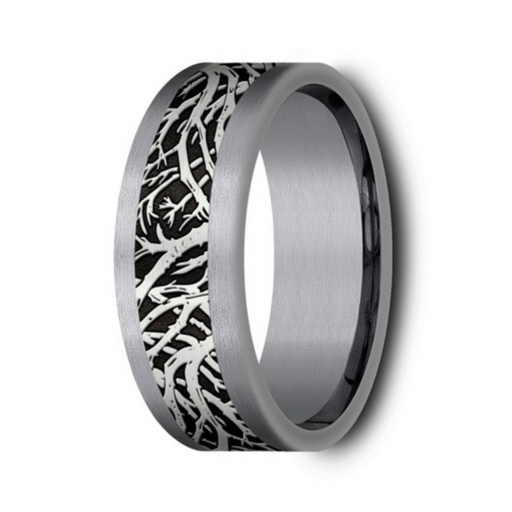 The Windsor 8mm Black-Grey Titanium Forrest Design Center with Grey Tantalum Edge Ring