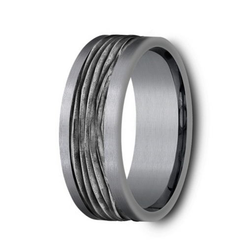 The Teak 8mm Black Titanium Bark Design Center with Grey Tantalum Edge Ring