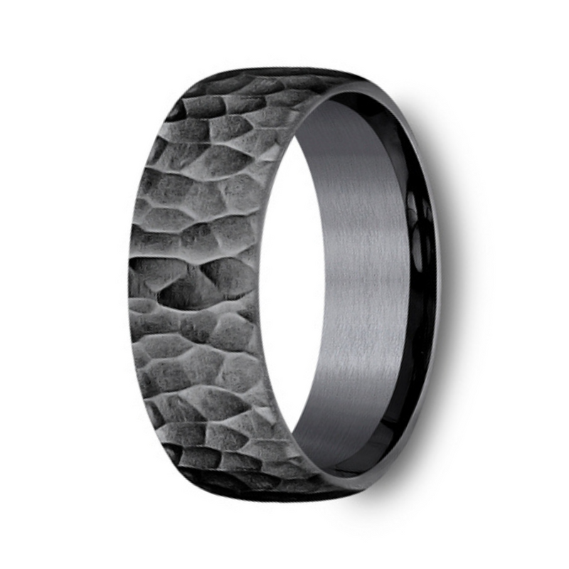 The Shredder 8mm Darkened Tantalum Hammer Finish Center Euro Fit Ring