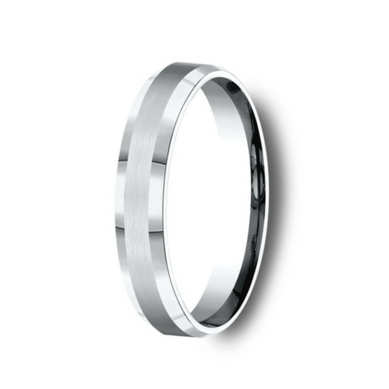 The Chancellor 18K White Gold Wedding Band with Beveled Edge Satin Finish  4mm Forged Union