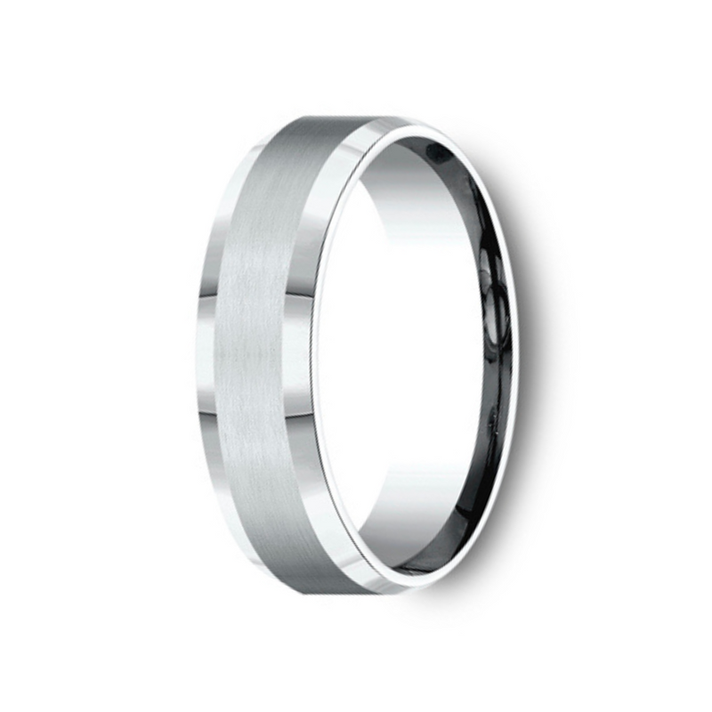 The Chancellor 18K White Gold Wedding Band Satin Finish Polished Beveled Edge 6mm Forged Union