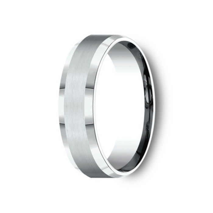 The Chancellor 18K White Gold Wedding Band Satin Finish Polished Beveled Edge 6mm