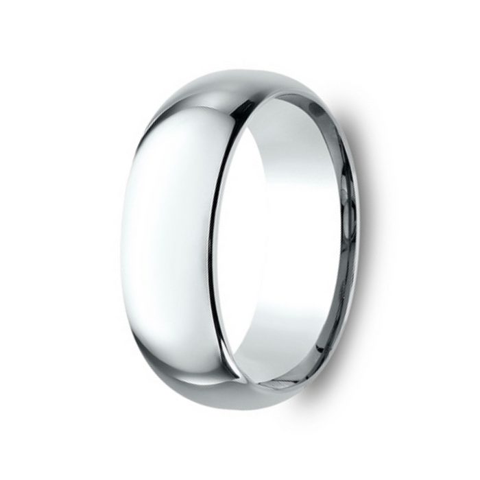 The Lumen 18K White Gold Domed Wedding Band with Polished Finish 8mm