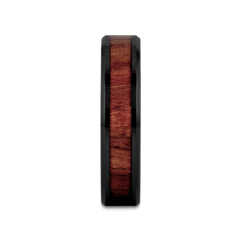 Yukon Beveled Black Ceramic Ring with Black Walnut Wood Inlay 6mm