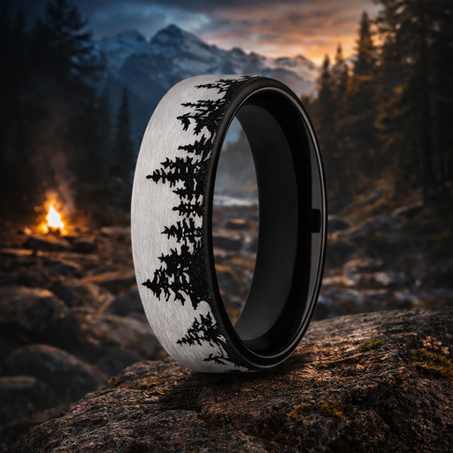 Alpine 6.5mm Gray and Black Titanium Contrast Tree Line Pattern Ring
