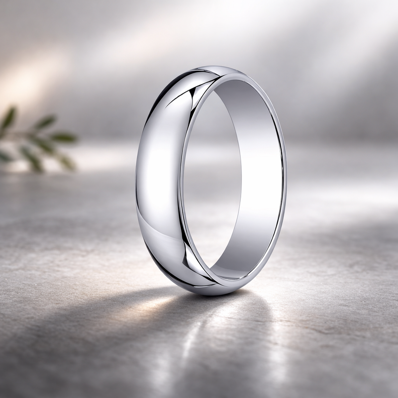 The Arc 10K White Gold Wedding Band with Domed Polished Finish – 4 mm