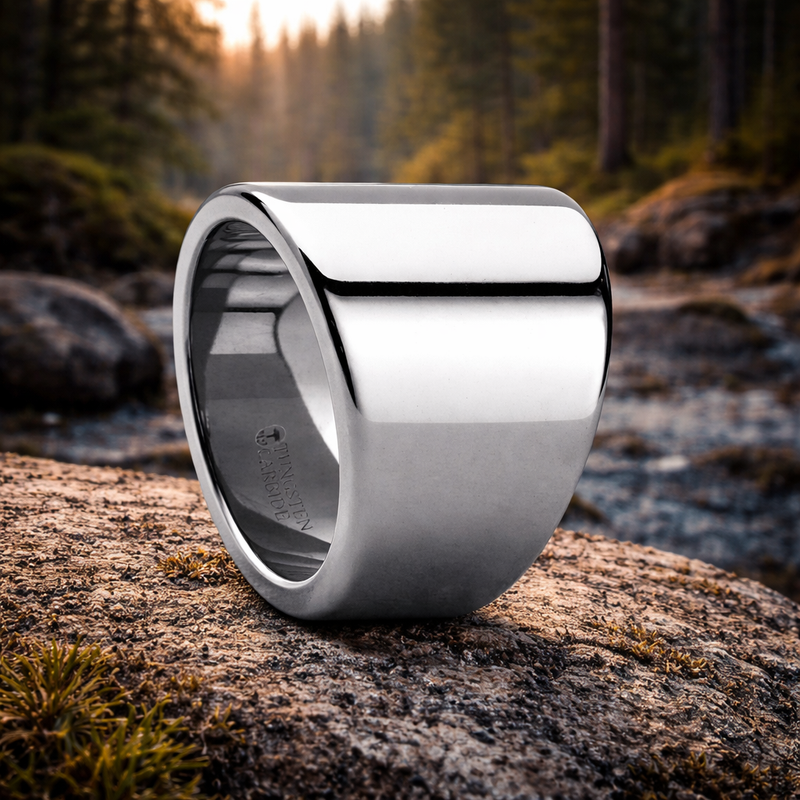 Atlanta Flat Polished Finish Tungsten with Asymmetrical Widths 20mm