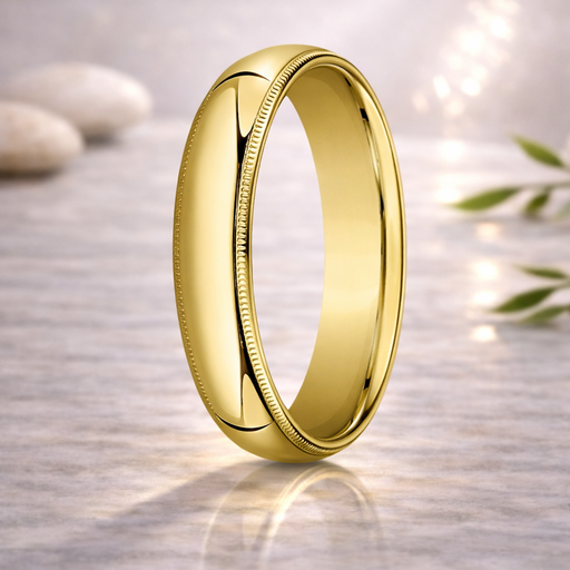 10K Yellow Gold Wedding Band with Domed Milgrain Polished Finish 