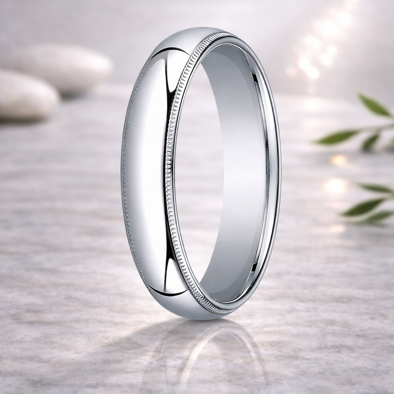 Cael 6mm Domed Milgrain Polished Finish Comfort-fit 10K White Gold Wedding Band