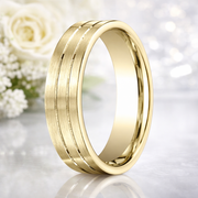 Cast Satin-Finished 10K Yellow Gold Wedding Ring with Polished Grooves 6mm