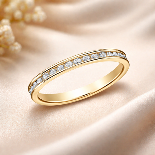 The Catherine 14KY Gold Inset Diamond Half Eternity Band 2mm or 3mm