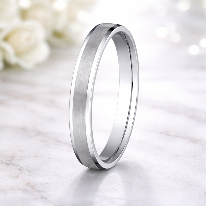 Chancellor 14K White Gold Wedding Band with Beveled Edge Satin Finish 4mm