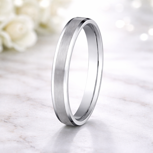 Chancellor 14K White Gold Wedding Band with Beveled Edge Satin Finish 4mm