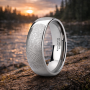 Dominus Your Fingerprint Engraved Domed Tungsten Ring Polished 4mm or 8mm