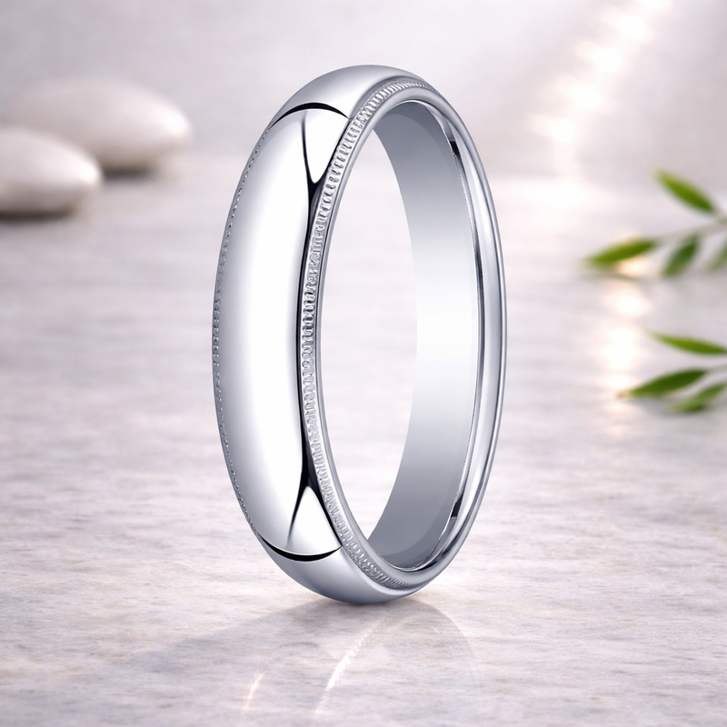 Domed Milgrain Polished Finish Comfort-fit 10K White Gold Wedding Band