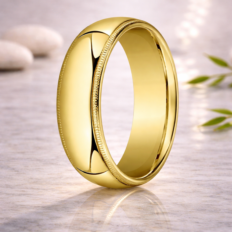 Domed Milgrain Polished Finish Comfort-fit 10K Yellow Gold Wedding Band