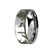 The Outdoors Landscape Scene Wolf Wolves Engraved Flat Tungsten Ring- 6mm or 8mm Forged Union