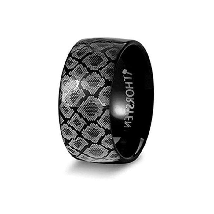 The Snake Scales Print Engraved Flat Black Tungsten Ring Polished- 6mm or 8mm Forged Union
