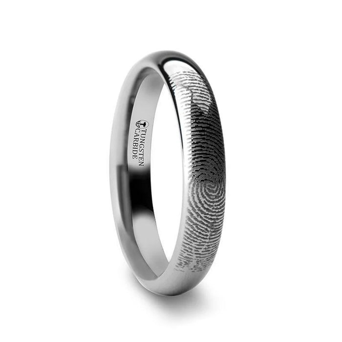 DOMINUS Fingerprint Engraved Domed Tungsten Ring Polished 4mm or 8mm