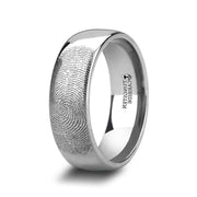The Dominus Fingerprint Engraved Domed Tungsten Ring Polished 4mm or 8mm Forged Union