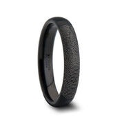 The Raider Fingerprint Engraved Domed Black Tungsten Ring Brushed Finish  4mm or 8mm Forged Union