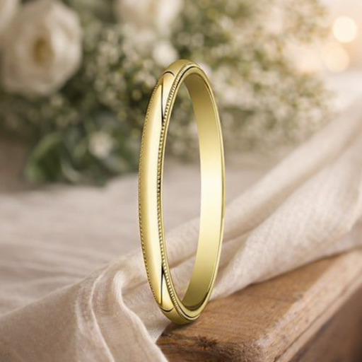 The Halo 10K Yellow Gold Wedding Band with Domed Milgrain Polished Finish – 2 mm