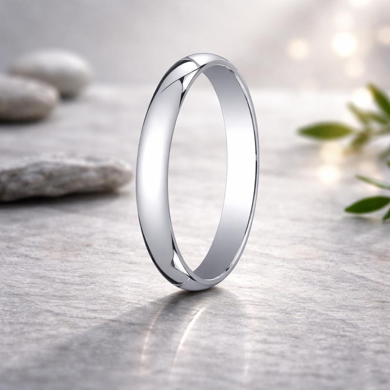 Halo 10K White Gold Wedding Band with Domed Polished Finish 3mm