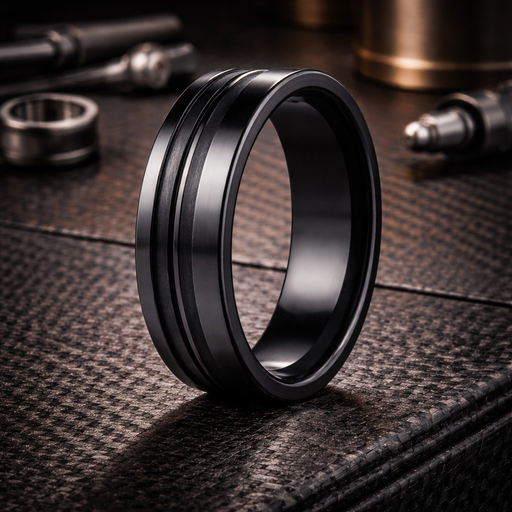 Ion Black Titanium Wedding Ring with Dual Finish Center Cut 8mm