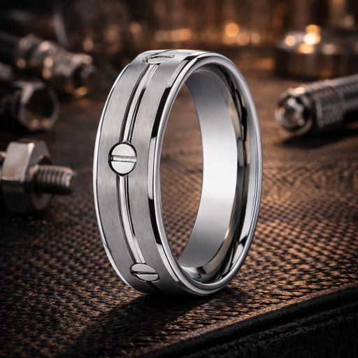Ion Titanium Ring with Polished Groove and Inset Screws  8mm