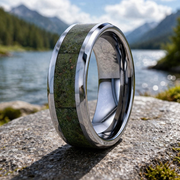 Liberty Tungsten Ring Beveled Edges and Green Copper Conglomerate Inlay 8mm