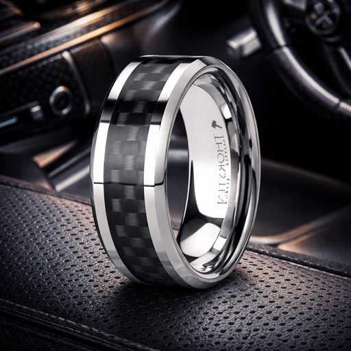 Maximus Men's Black Carbon Fiber Inlay Tungsten Carbide Wedding Band 8mm