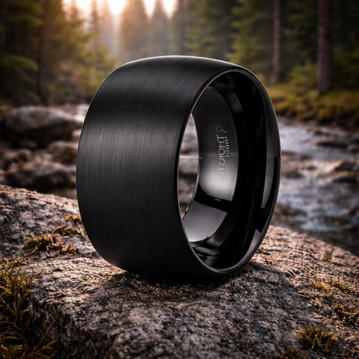 Milwaukee  Round Black Tungsten Carbide Ring with Brushed Finish 12mm