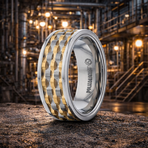 Montrose Wavy Gold And Gunmetal Texture Pattern Inlaid Titanium Ring 8mm