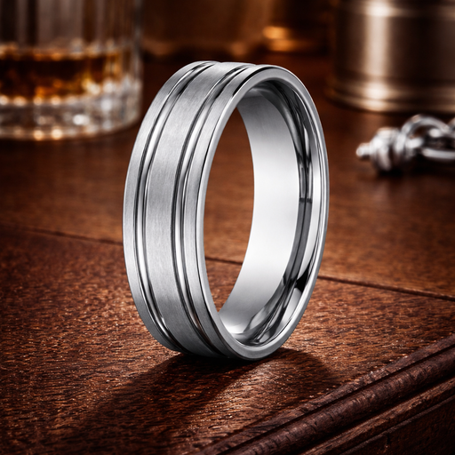 Nex 8mm Titanium Ring with Polished Center Ridges 8mm