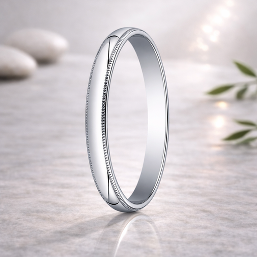 10K White Gold Wedding Band with Domed Milgrain Finish 